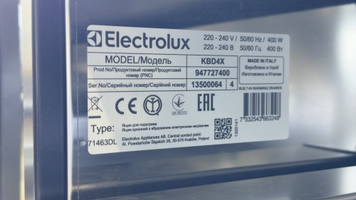 Electrolux 6 seturi, KBD4X 947727400 – sertar termic incorporabil 60 cm, 30–80°C
