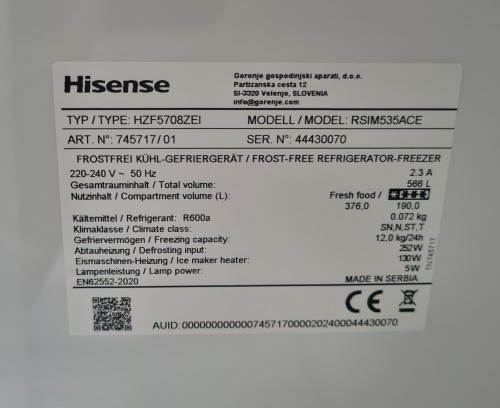 Combina frigorifica Side-by-Side Hisense RSIM535ACE nou resigilat import Germania