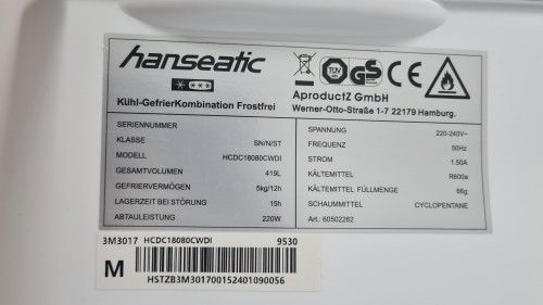 Combină frigorifică French Door Hanseatic HCDC18080CWDI nou resigilat import Germania