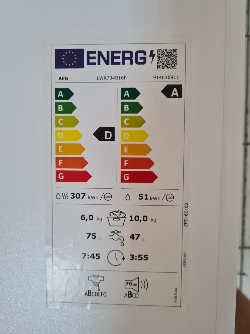 AEG cu uscator LWR734B16P 10+6 kg import Suedia