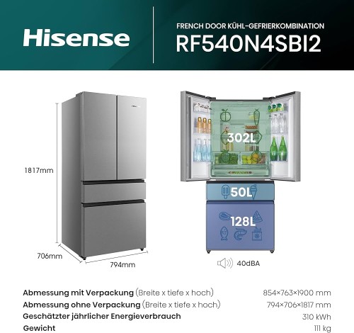 Hisensew RF540N4SBI2 – Combine frigorifică French Door, No Frost, Dual-Tech Cooling, My Fresh Choice Import Germania 🇩🇪