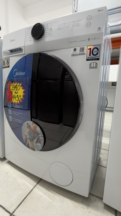 MIDEA 8 kg spălare / 6 kg uscare, MF200D86WB-14EAS – Mașină de spălat rufe cu uscător  Wi-Fi, Steam Care, Inverter Import Germania 🇩🇪