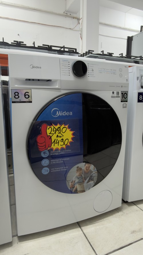 MIDEA 8 kg spălare / 6 kg uscare, MF200D86WB-14EAS – Mașină de spălat rufe cu uscător  Wi-Fi, Steam Care, Inverter Import Germania 🇩🇪