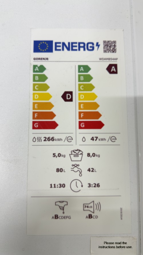 Gorenje 8 kg / 5 kg WD2A854ADPS/DE mașină de spălat rufe cu uscător import Germania 🇩🇪