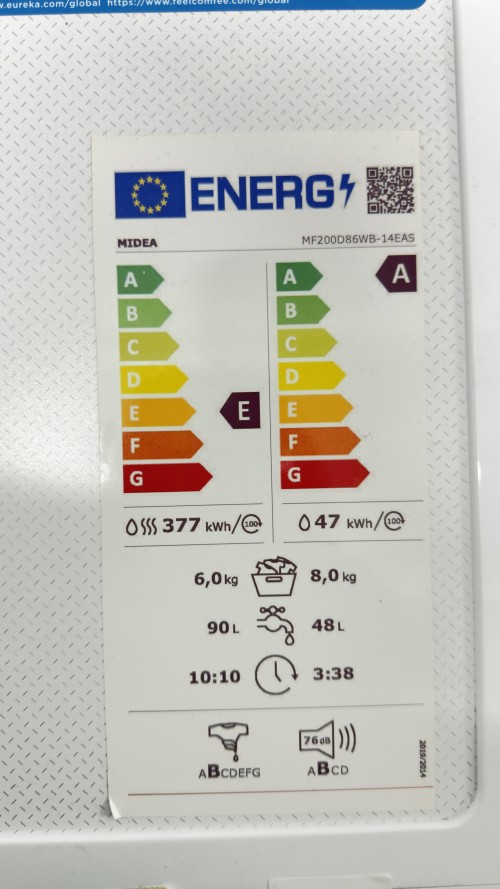 Midea 8 kg / 6 kg MF200D86WB-14EAS mașină de spălat rufe cu uscător import Germania 🇩🇪