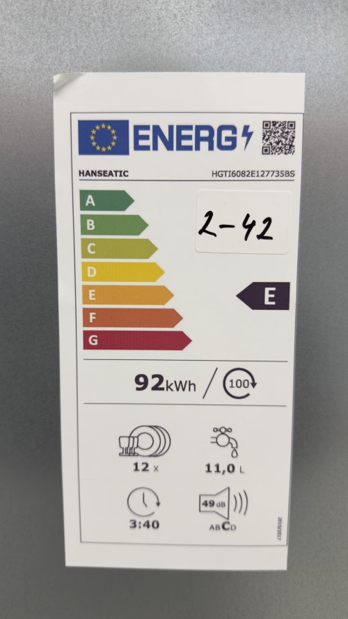 Hanseatic 12 seturi HGTI6082E127735BS mașină de spălat vase clasa E import Germania 🇩🇪