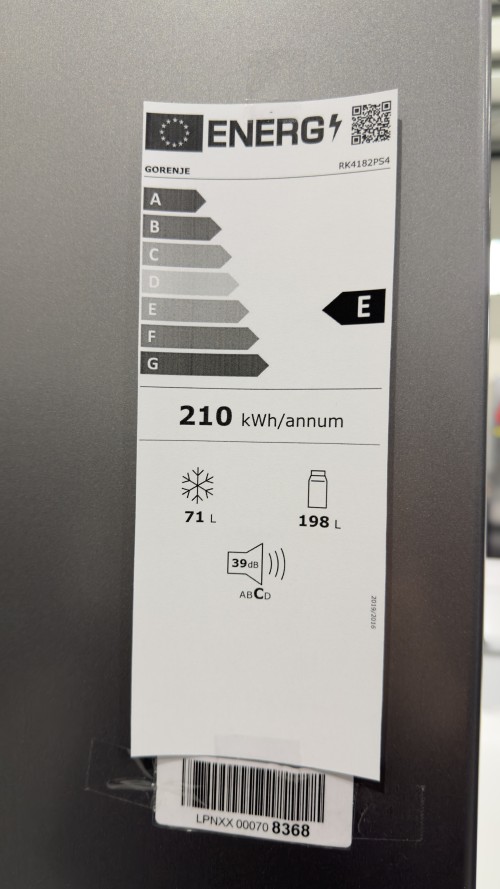 Gorenje 269 L, RK4182PS4 – combină frigorifică cu congelator jos, Clasa E