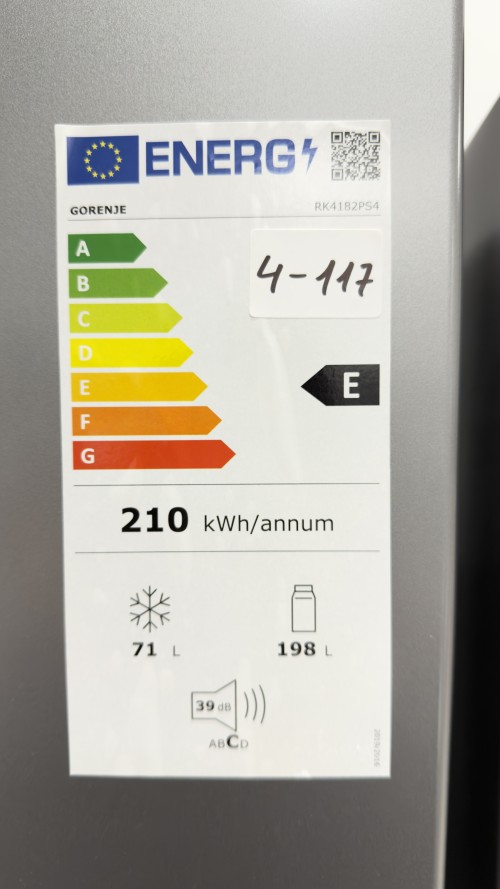 Gorenje 269 L, RK4182PS4 – combină frigorifică cu congelator jos, Clasa E, No Frost