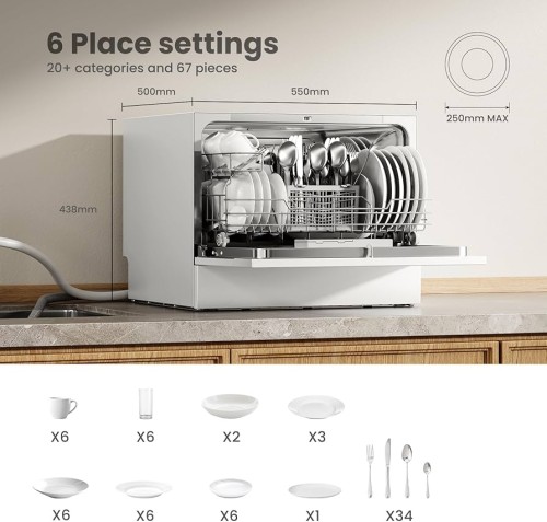 Comfee 6 seturi, KWH-TD602E-W-FR – Mașină de spălat vase compactă import Germania 🇩🇪