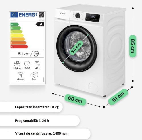 Bomann 10 kg, WA 7110 – Mașină de spălat rufe import Germania 🇩🇪