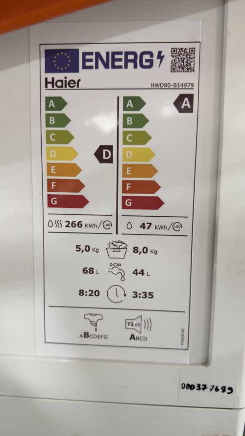 Haier 8/5 kg, HWD80-B14979 – mașină de spălat cu uscător Direct Motion, Clasa A/D, import Germania 🇩🇪