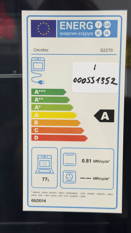 Cecotec 02270 – Cuptor electric încorporabil, inox & sticlă neagră, Clasa E, 60 cm, import Germania