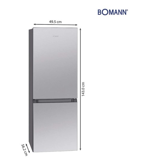 Bomann 175L, KG 320.2 IX – Combină frigorifică inox, Clasa E, 143 cm, import Germania 🇩🇪