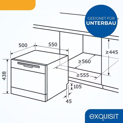 Exquisit 6 seturi, GSP5206-030D schwarz – mașină de spălat vase compactă, import Germania