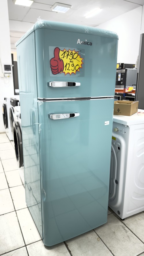 Amica 206 L, KGC15632T – Combină frigorifică retro, culoare turcoaz, Clasa E, import Germania 🇩🇪