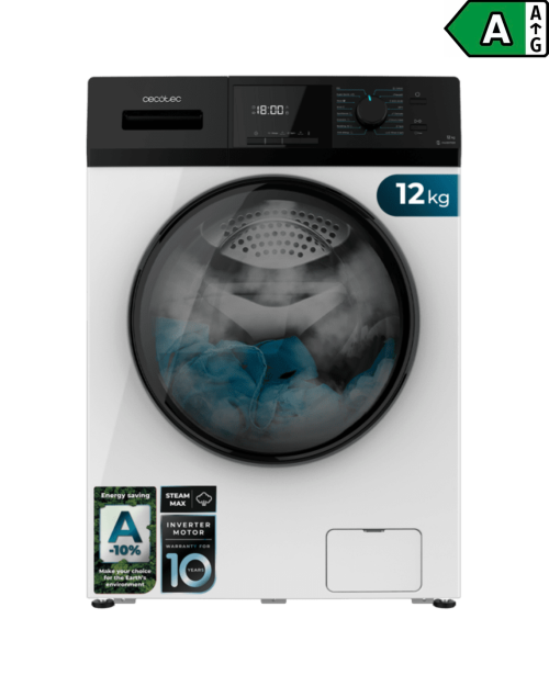 Cecotec 12kg, EU01_100633 – Mașină de spălat rufe, alb & negru, Clasa A, import Germania 🇩🇪