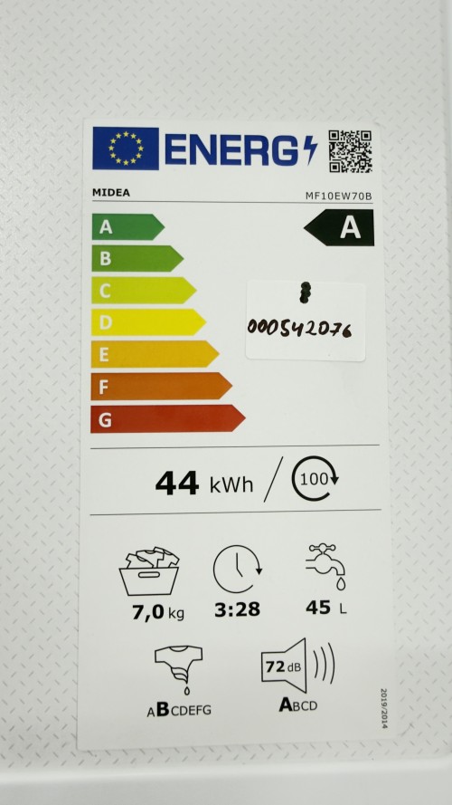 Midea 7 kg, MF10EW70B – Mașină de spălat rufe slim, Clasa A, Inverter Quattro, Steam Care, import Germania 🇩🇪