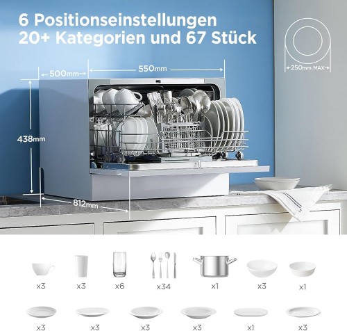 Midea 6 seturi, MDWTT0602MW-WE –  mașina de spălat vase mini Clasa D, compactă – import Germania 🇩🇪