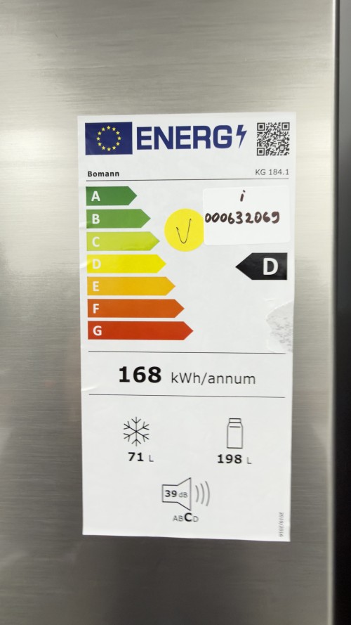 Bomann 269 L, KG 184.1 – combină frigorifică inox, Clasa D, silențioasă