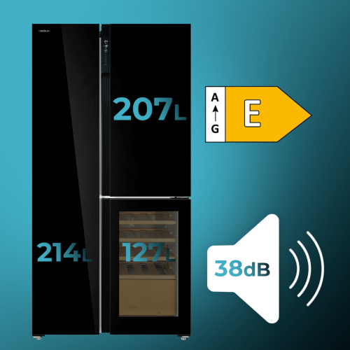 Cecotec 548L, 01957 – combină frigorifică side-by-side cu zonă vinotecă, No Frost, Clasa E, import Germania 🇩🇪