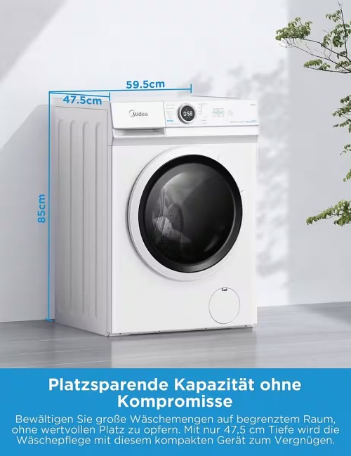 Midea 7 kg, MF10EW70B – mașină de spălat rufe slim, 1200 rpm, Clasa A, import Germania