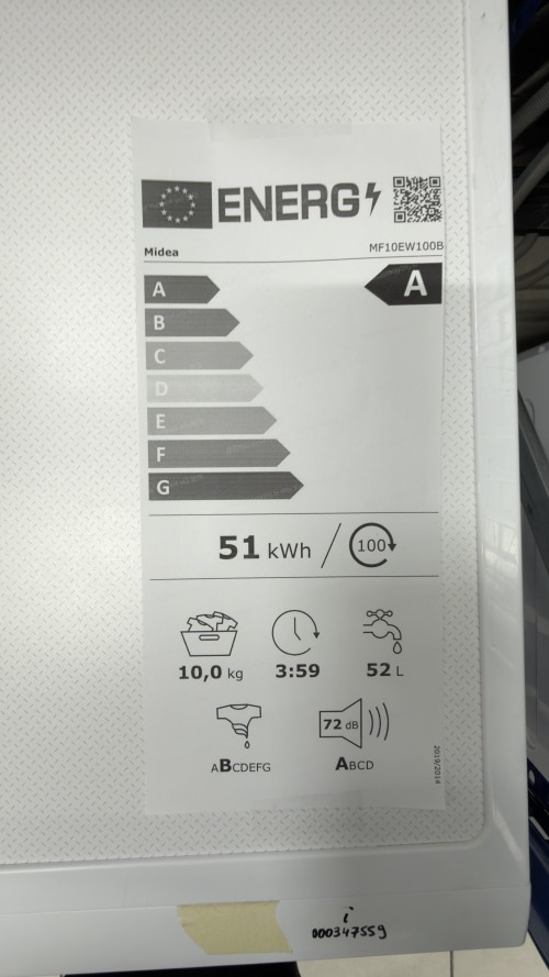 Midea 10 kg, MF10EW100B – mașină de spălat rufe slim, 1200 rpm, Clasa A, import Germania 🇩🇪