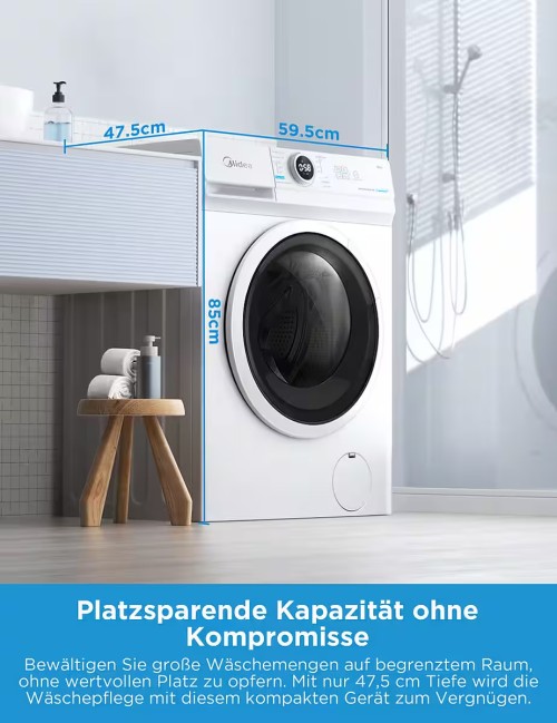 Midea 10 kg, MF10EW100B – mașină de spălat rufe slim, 1200 rpm, Clasa A, import Germania 🇩🇪