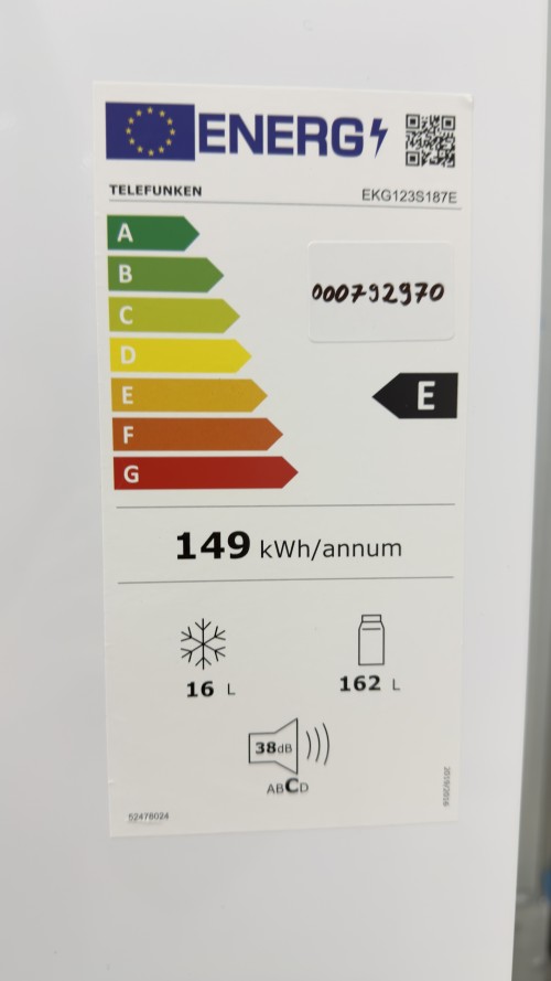 Telefunken 162 L, EKG123S187E – frigider încorporabil, Clasa E, alb, import Germania 🇩🇪