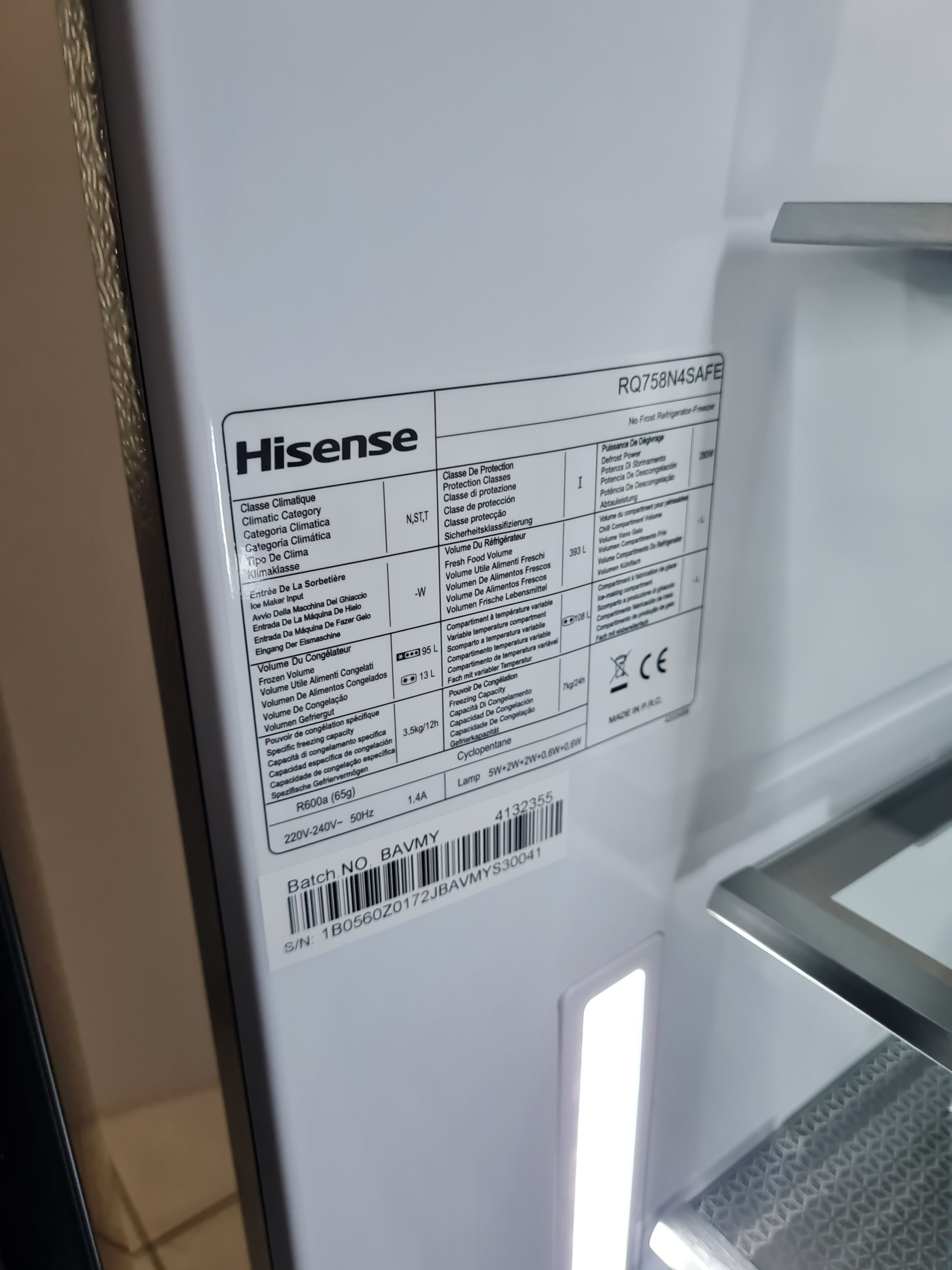 Hisense 609L, RQ758N4SAFE Combina frigorifica French Door Import
