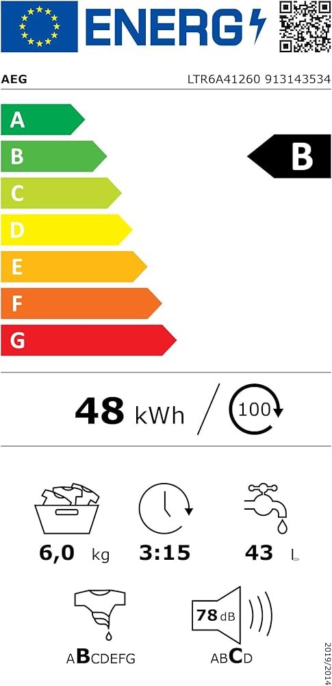 AEG 6 kg, LTR6A41260 – mașina de spălat rufe verticală 1200 rpm, Clasa B, ProSense, import Germania 🇩🇪