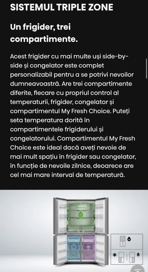 Hisense 483 L, RQ5P470SAID –  combină frigorifică French door Total No Frost, Triple Zone, WiFi, Clasa D, import Germania 🇩🇪