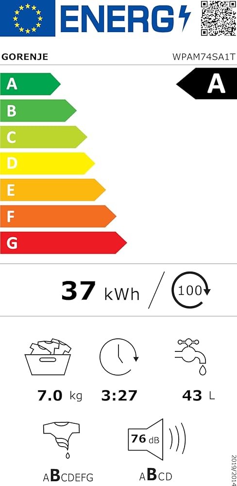 Gorenje 7 kg, WPAM74SA1T – Mașină de spălat rufe Slim 46,5 cm, 1400 rpm, Clasa A, SteamTech, ConnectLife, import Germania 🇩🇪
