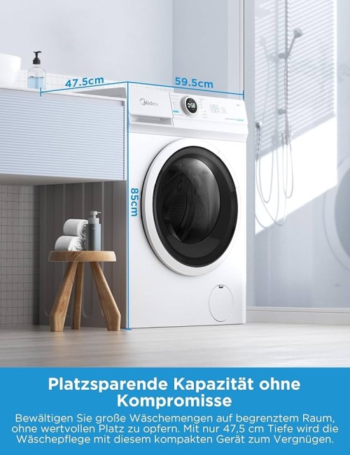 Midea 8 kg, MF10EW80B – Mașină de spălat rufe 1400 rpm, Clasa A, Inverter Quattro, Steam Care, import Germania 🇩🇪