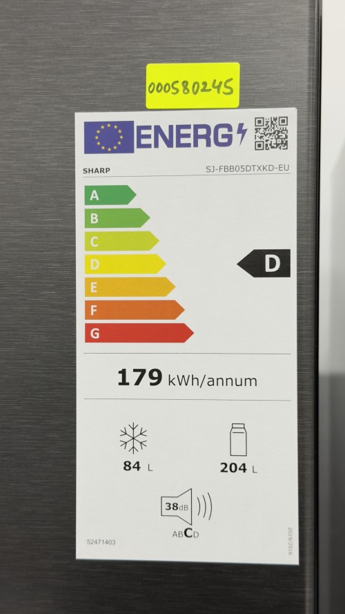 SHARP 288 L, SJ-FBB05DTXKD-EU combină gri-negru, clasa D, import Germania 🇩🇪