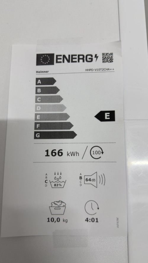 Heinner 10 kg, HHPD-V10T2CHA++, Uscător rufe cu pompă de căldură, Clasa E