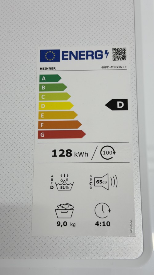 Heinner 9 kg, HHPD-M9G3A++, Uscător rufe cu pompă de căldură, Clasa D