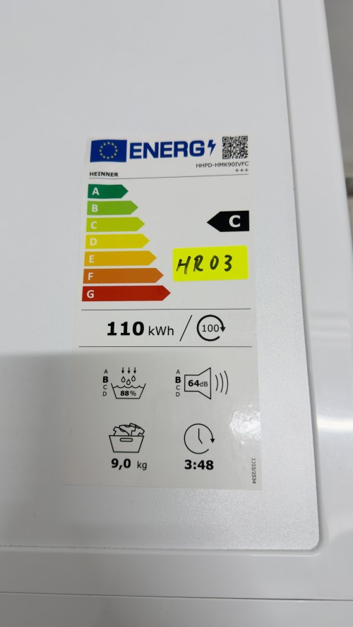 Heinner  9 kg, HHPD-HMK90IVFC+++, Uscător rufe cu pompă de căldură, Clasa C