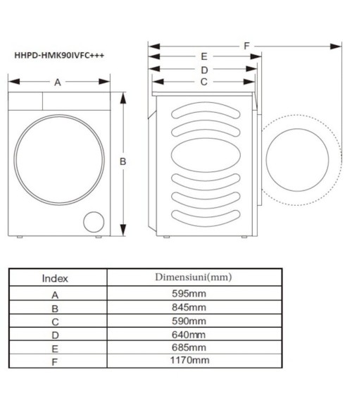 Heinner  9 kg, HHPD-HMK90IVFC+++, Uscător rufe cu pompă de căldură, Clasa C
