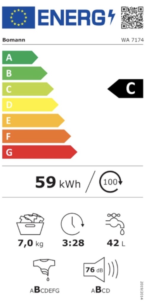 Bomann 7 kg, WA 7174, Mașină de spălat rufe 1400 rpm, Clasa C, import Germania 🇩🇪