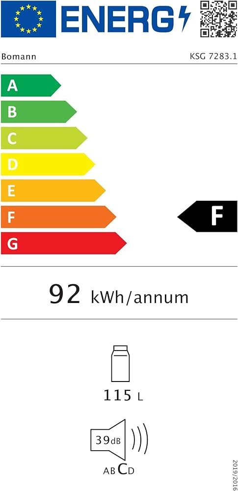 Bomann 115 L, KSG 7283.1, Vitrină frigorifică ușă sticlă, Clasa F, import Germania 🇩🇪