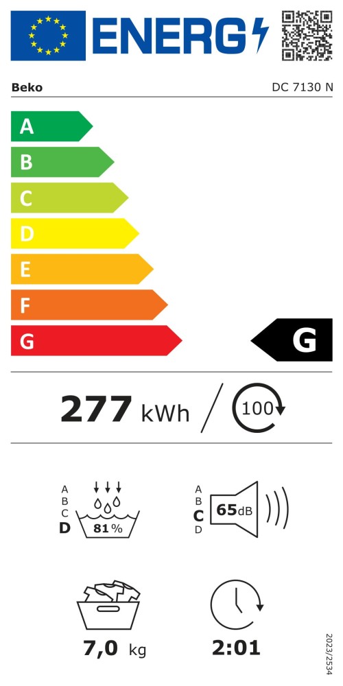 Beko 7 kg, DC 7130 N, Uscător de rufe Clasa B, condensare, import Germania 🇩🇪