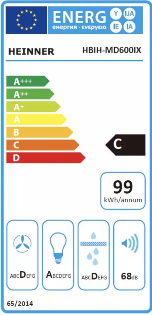 Heinner 60 cm, 610 m³/h HBIH-MD600IX, Hotă încorporabilă 2 motoare, inox, putere mare