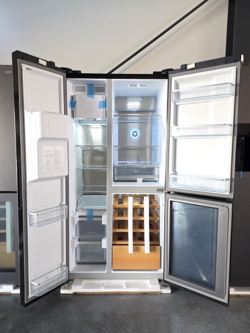 GRF 529L, T9183WIN2BG Frigider Side by Side sticlă neagră + dozator apă & gheață, – import Italia 🇮🇹