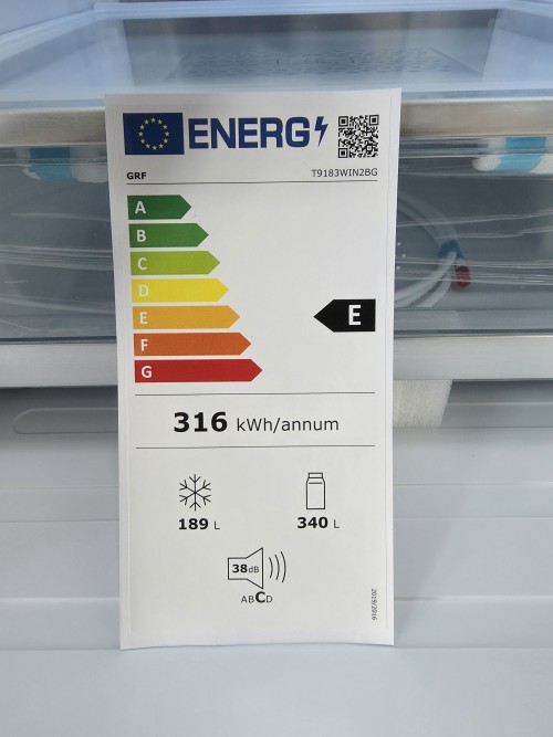 GRF 529L, T9183WIN2BG Frigider Side by Side sticlă neagră + dozator apă & gheață, – import Italia 🇮🇹