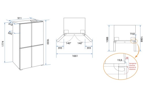 GRF 548 L, T9183WINBG – Combină frigorifică SIDE BY SIDE compartiment vinuri, sticlă neagră, import Italia 🇮🇹