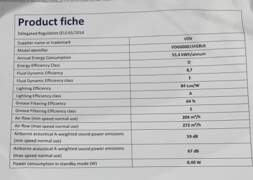 VOV 60cm, VDG60001MGBLK Hotă decorativă import Slovacia 🇸🇰