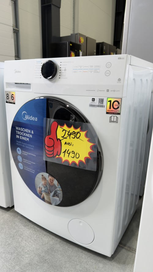Midea 8/6 kg, MF200D86WB-14DAS – mașină de spălat cu uscător, Clasa A/D, import Germania 🇩🇪