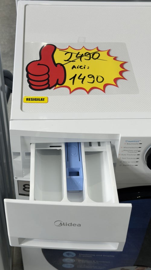 Midea 8/6 kg, MF200D86WB-14DAS – mașină de spălat cu uscător, Clasa A/D, import Germania 🇩🇪