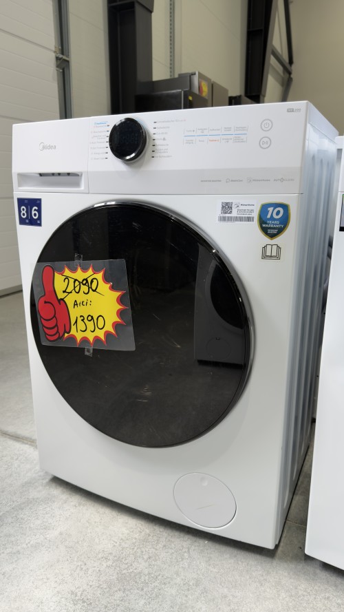 Midea 8/6 kg, MF200D86WB-14DAS – mașină de spălat cu uscător, Clasa A/D, import Germania 🇩🇪