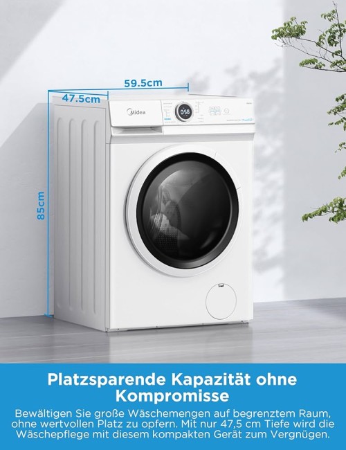 Midea 8 kg, MF10EWB0BA10 – Mașină de spălat rufe Clasa A, Steam, Inverter Quattro, HealthGuard